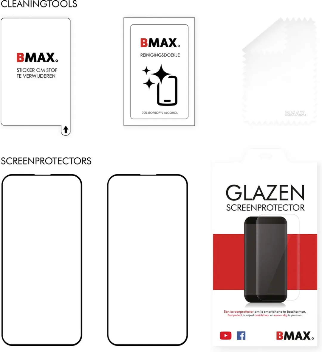 BMAX iPhone 16 Screenprotector 2 Stuks - Full Cover Zwart