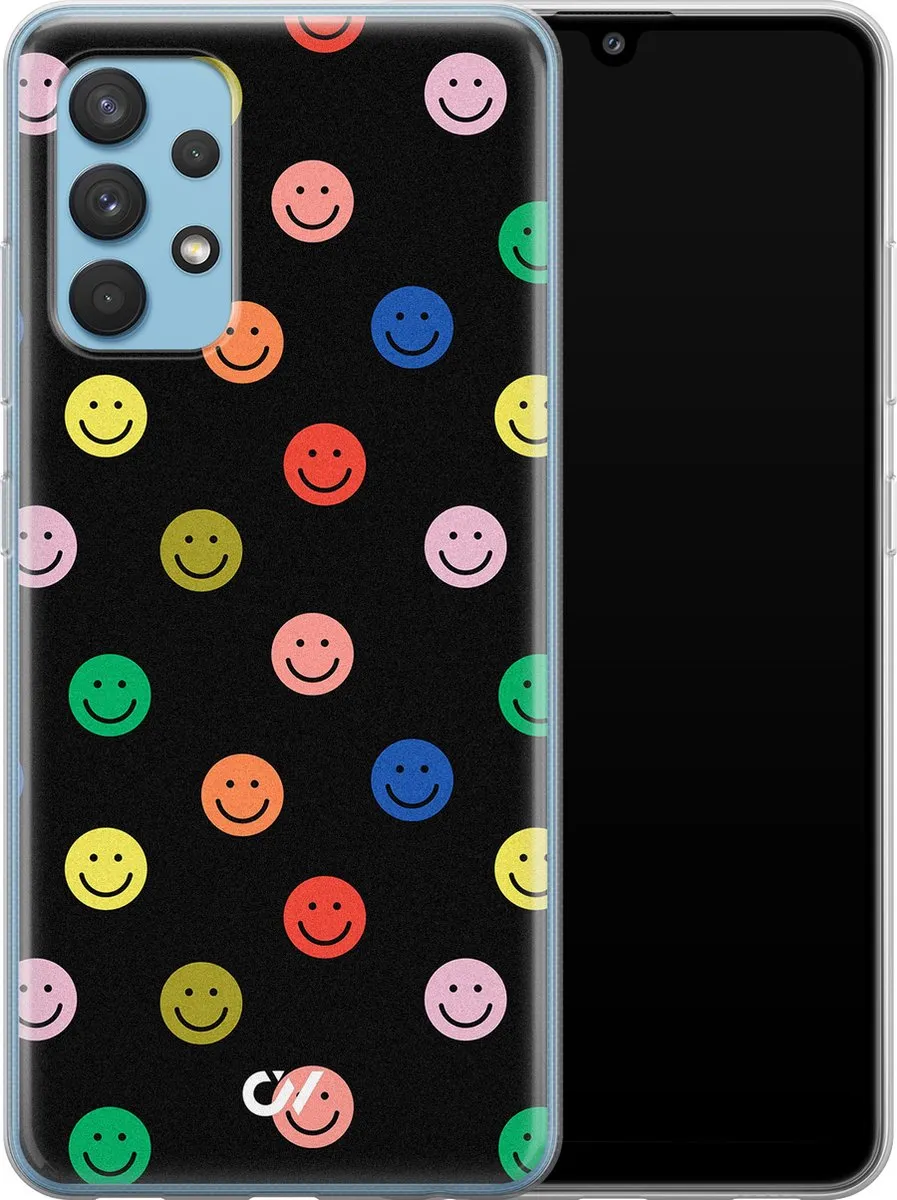 Casevibes Hoesje Samsung Galaxy A32 4G - Retro Smileys - Zwart
