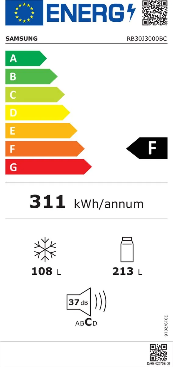 Samsung RB30J3000BC Vrijstaande Koel-Vriescombinatie 332L - Zwart