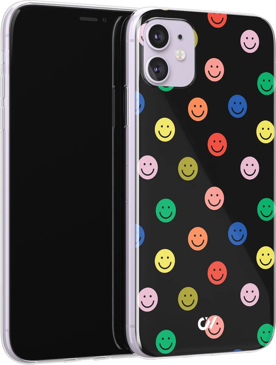 Casevibes Hoesje iPhone 11 Retro Smileys - Zwart - A/11/UV/054