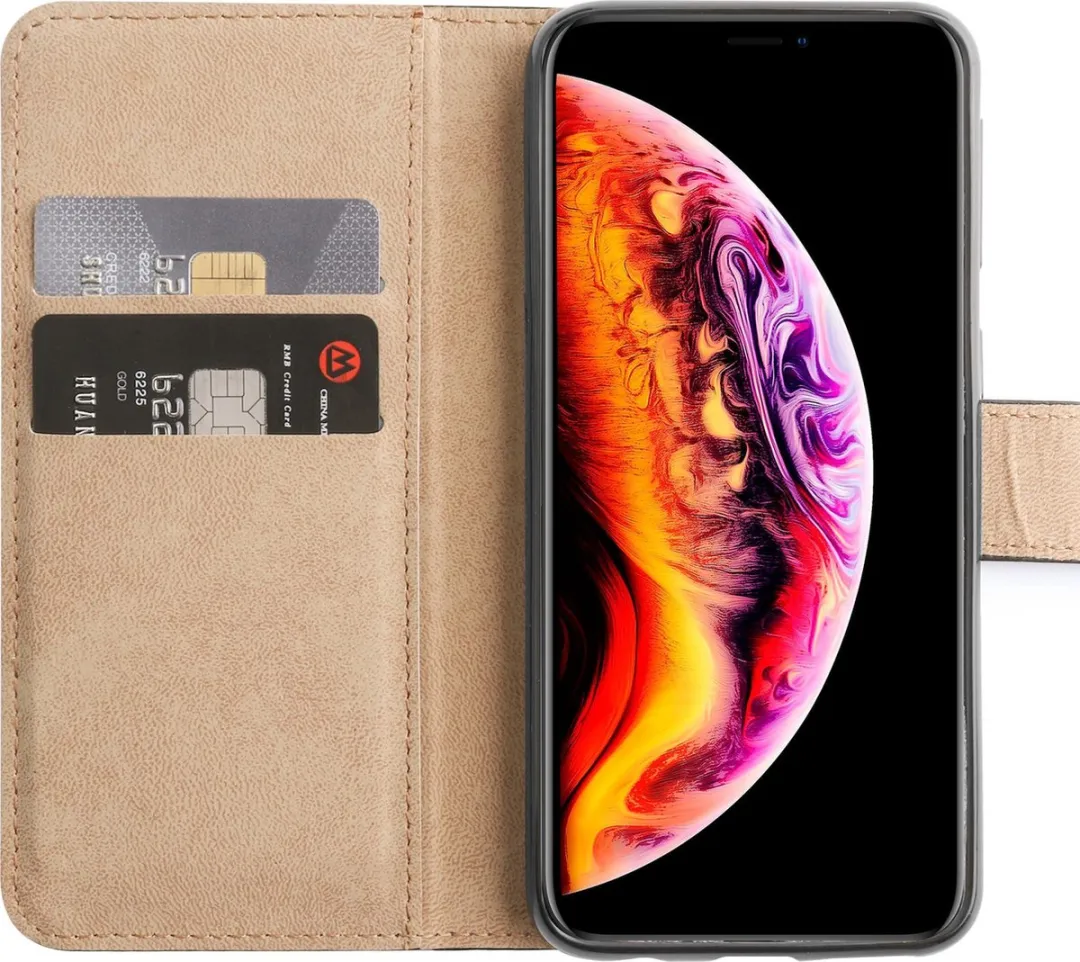 BMAX Leren Book Case Hoes iPhone XS - 2 Pasjes - Zwart