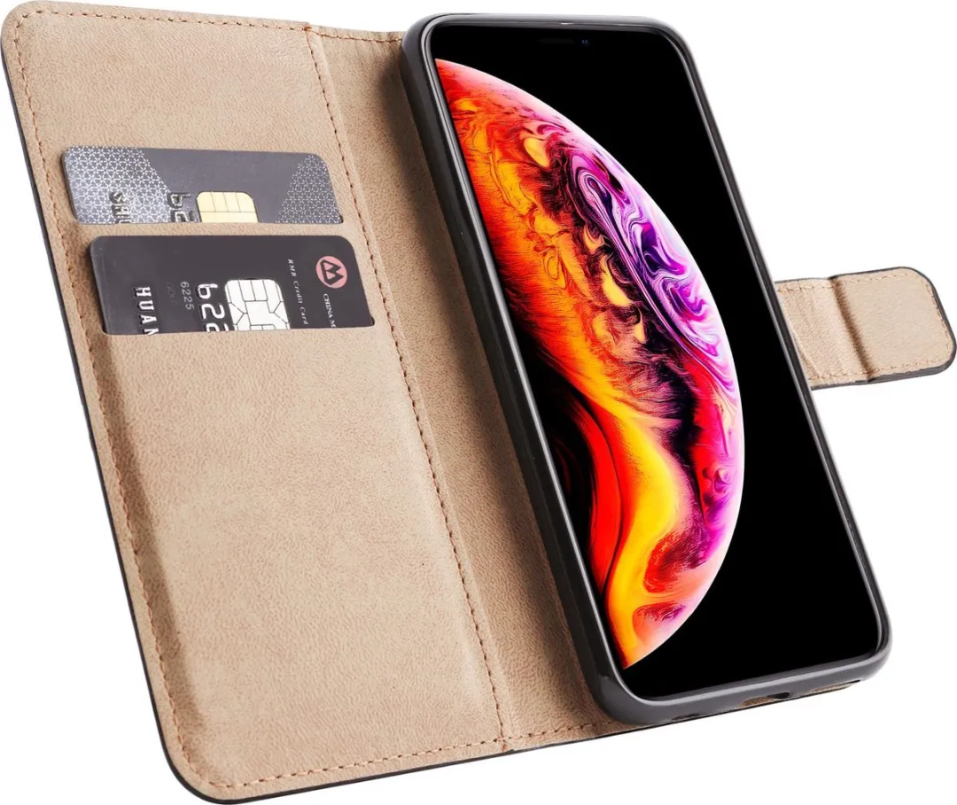 BMAX Leren Book Case Hoes iPhone XS - 2 Pasjes - Zwart
