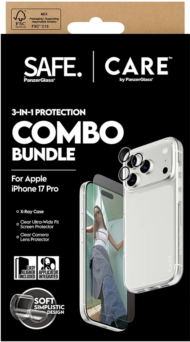 PanzerGlass SAFE. CARE iPhone 17 Pro 3-in-1 Combo - Schermhoes & Lens