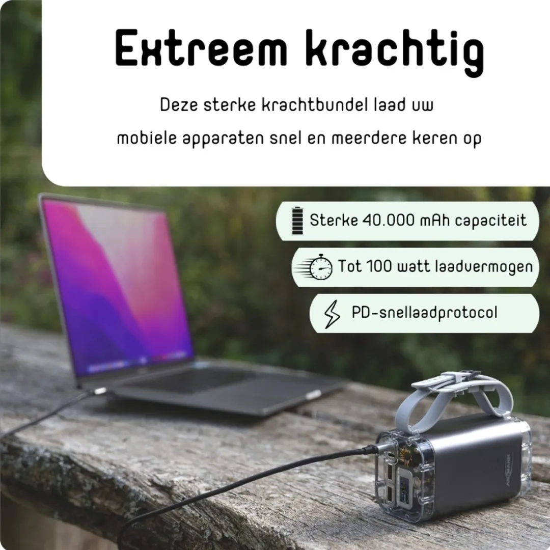 Ansmann Powerbank PB4100 40.000mAh - 100W - 4x USB - Zilver - afbeelding 6 van 6
