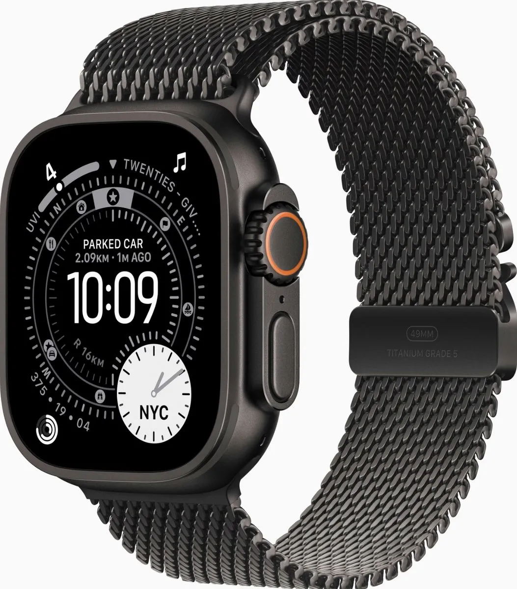 Apple Watch Ultra 3 49mm - Zwart Titanium & Milanese Loop