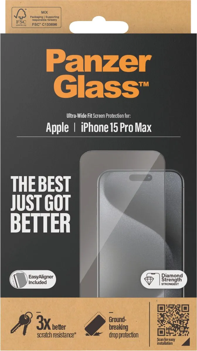 PanzerGlass PZ-2812 Screenprotector iPhone 15 Pro Max - Zwart