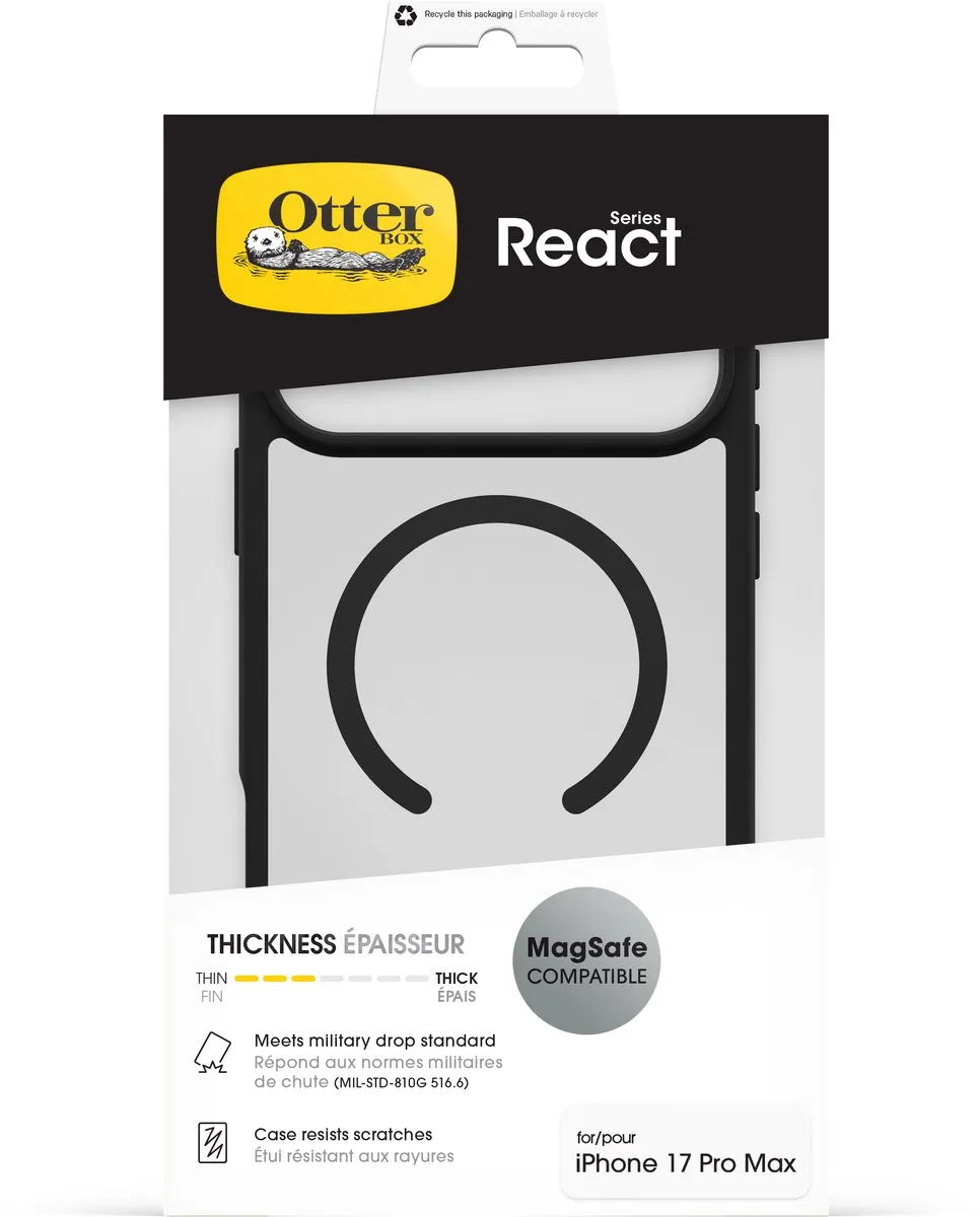 OtterBox React MagSafe Hoesje 77-98651 - iPhone 17 Pro Max - Transparant/Zwart