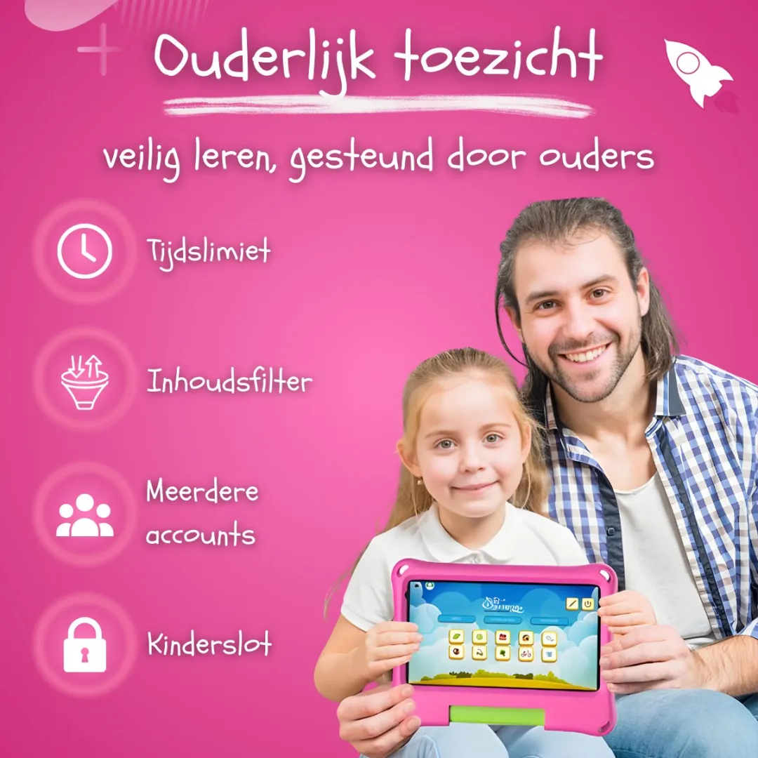 CosmoToys® Kids Tablet - Kindertablet - Tablet Kinderen - Vanaf 3 Jaar - Speelgoed voor in de Auto & Onderweg - 7 Inch - Android 11 - Ouderlijk Toezicht - 3500 mAh - Roze
