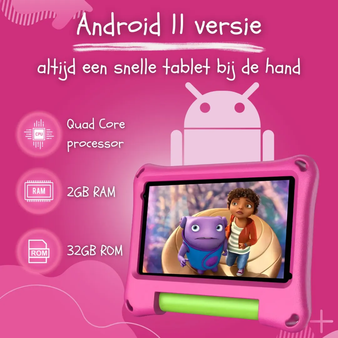 CosmoToys® Kids Tablet - Kindertablet - Tablet Kinderen - Vanaf 3 Jaar - Speelgoed voor in de Auto & Onderweg - 7 Inch - Android 11 - Ouderlijk Toezicht - 3500 mAh - Roze