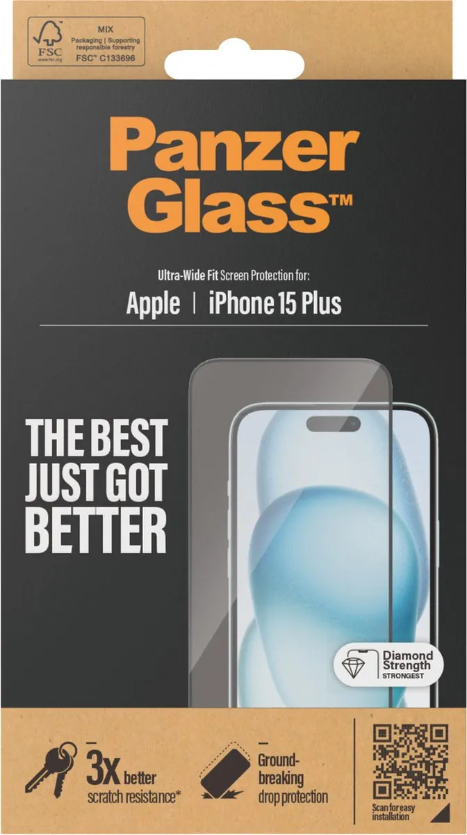 PanzerGlass PZ-2827 Screenprotector iPhone 15 Plus - Zwart