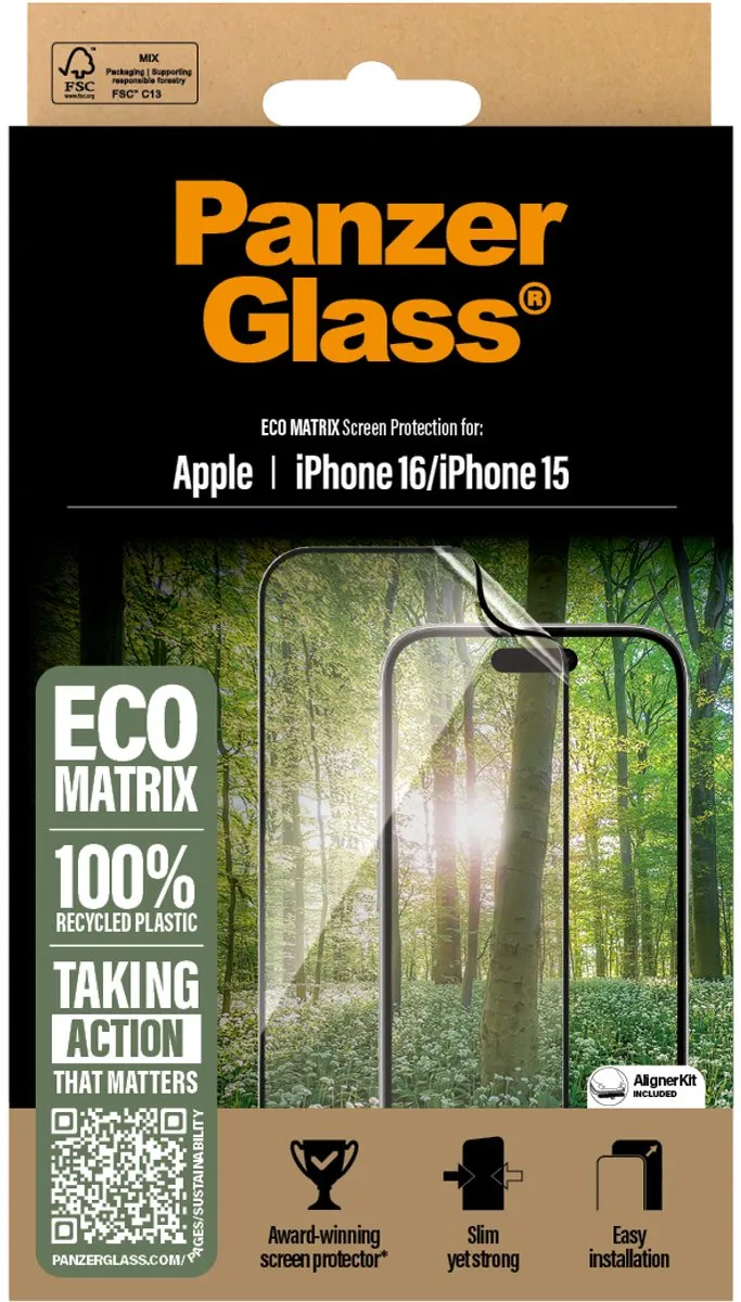 PanzerGlass Matrix Recycled iPhone 16 Schermbeschermer - Antibacterieel - afbeelding 5 van 5