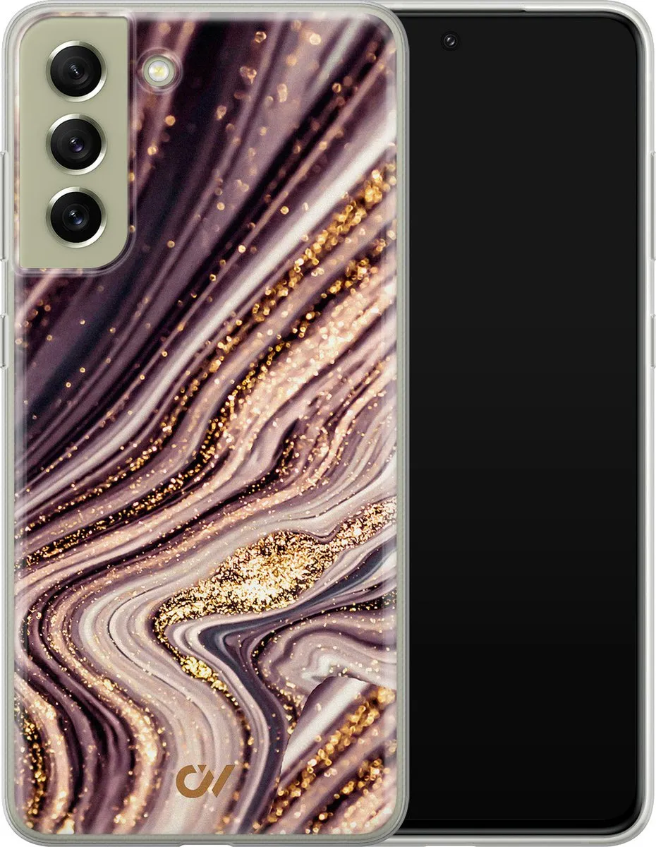 Casevibes Samsung Galaxy S21 FE Hoesje - Golden Pink Marble