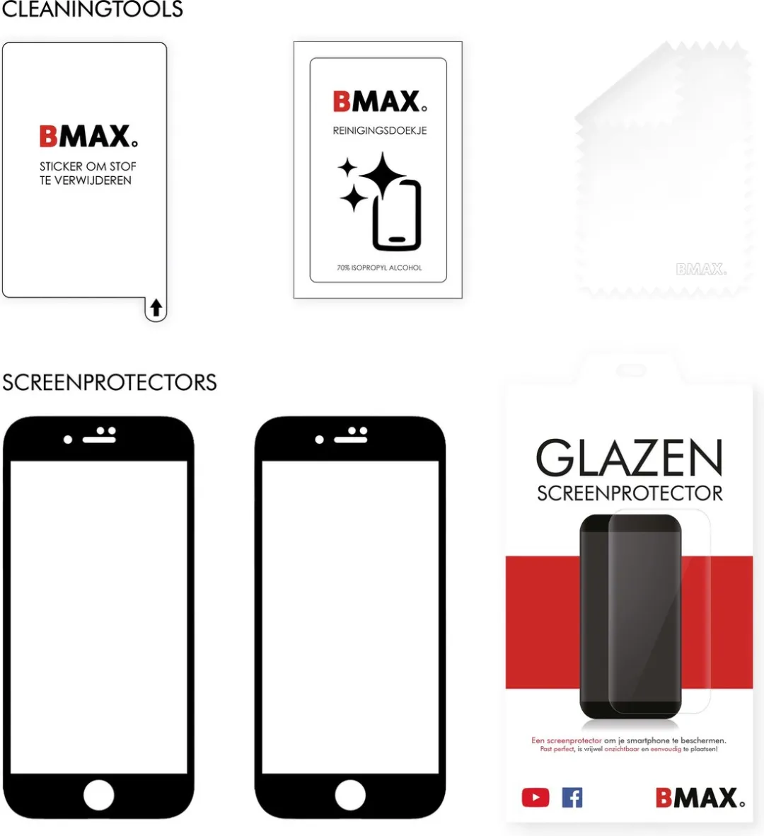 BMAX iPhone 8 Full Cover Glazen Screenprotector - 2 Stuks