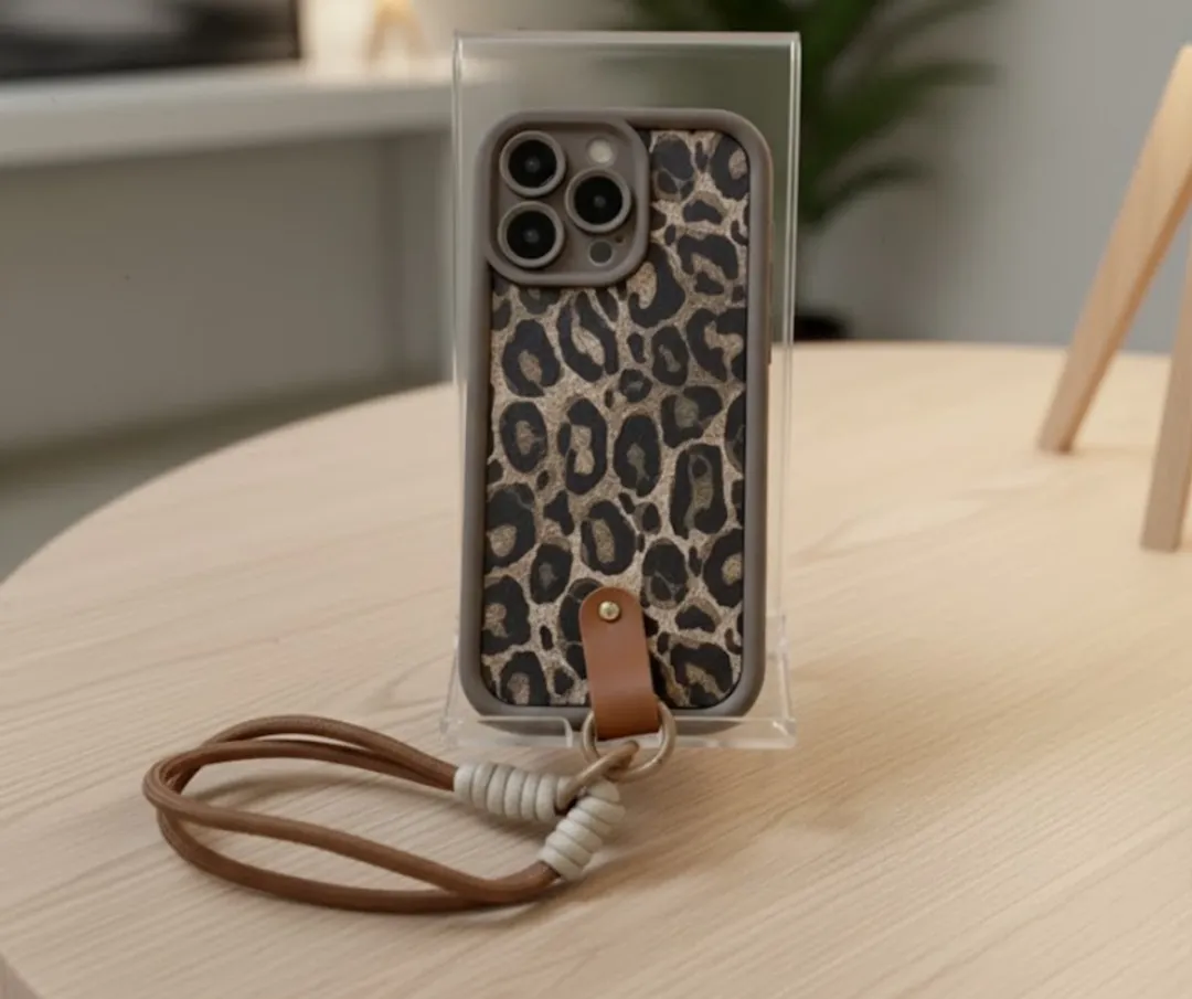 NUVEX iPhone 12 Pro Hoesje - Bruin Luipaard Print - Met Koord