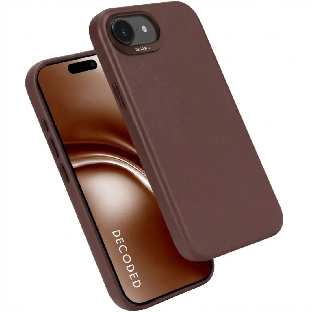 DECODED Leren Hoesje voor iPhone 17e/16e - Premium ECCO Leer - Geschikt voor MagSafe - Draadloos Oplaadbaar - Schokbestendig Hoes - Bruin