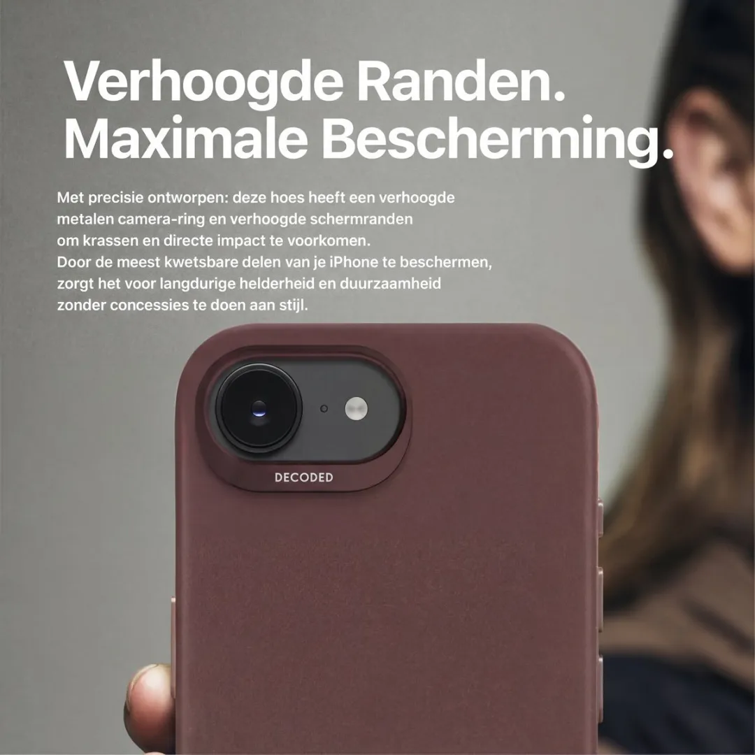 DECODED Leren Hoesje voor iPhone 17e/16e - Premium ECCO Leer - Geschikt voor MagSafe - Draadloos Oplaadbaar - Schokbestendig Hoes - Bruin