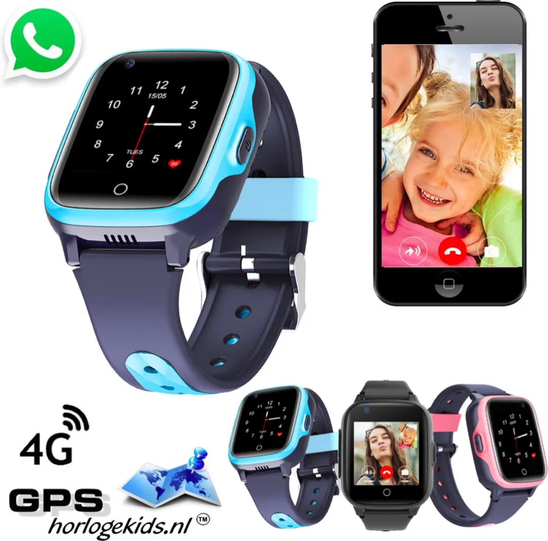 GPSHorlogeKids - GPS horloge kind – smartwatch kinderen – WhatsApp – 4G videobellen – spatwaterdicht – GPS tracker – SOS alarm – incl. simkaart en online installatie hulp – Fox Blauw