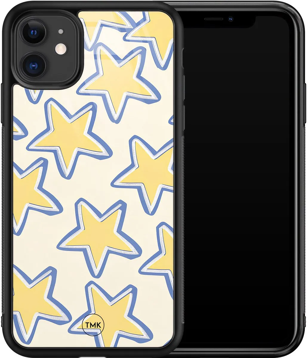 Casevibes iPhone 11 Hoesje Retro Stars Blauw/Geel - TPU Glossy