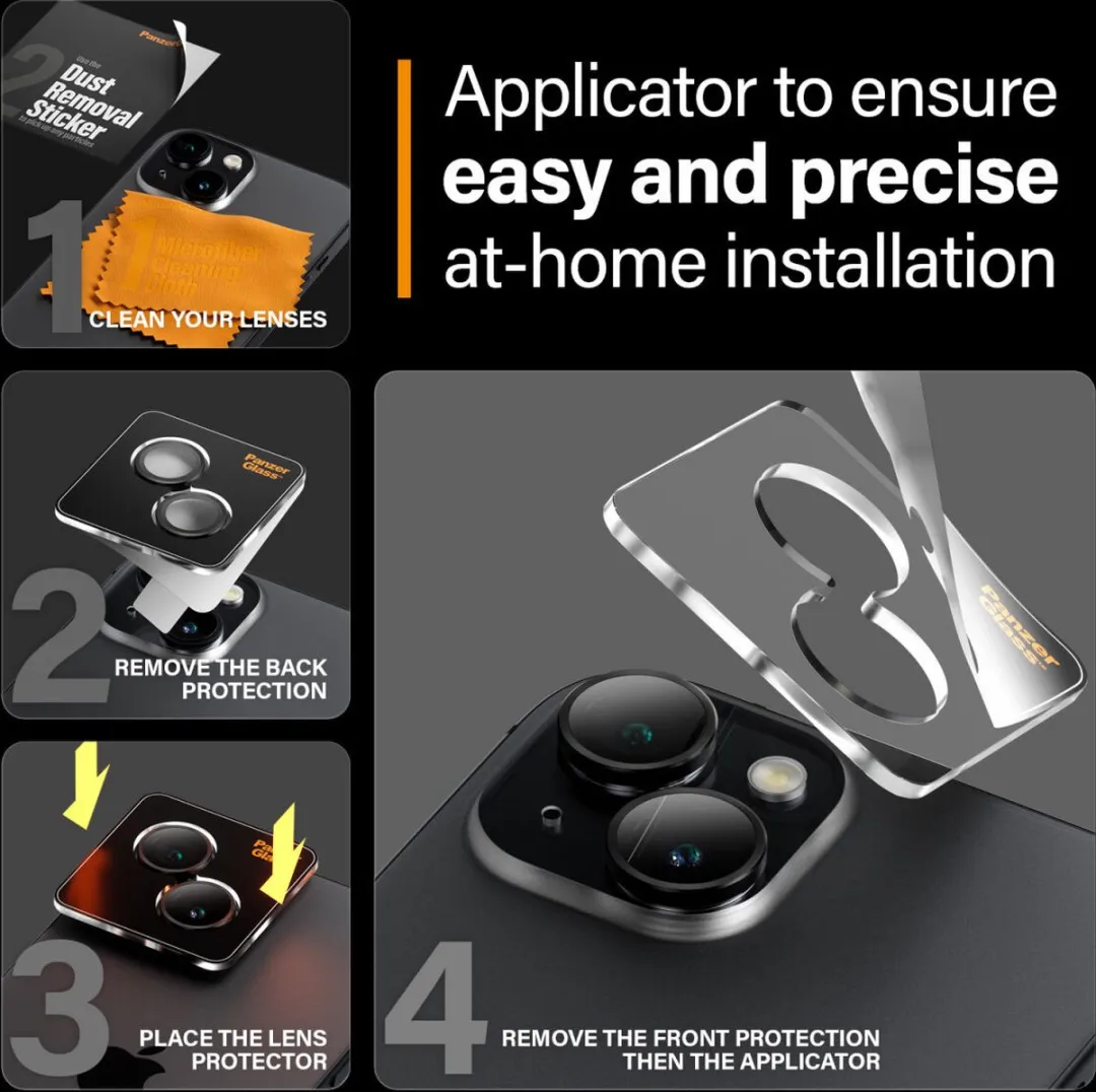 PanzerGlass PZ-1138 iPhone 15 Camera Lens Protector - Zwart - afbeelding 6 van 6