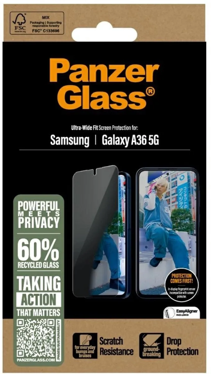 PanzerGlass Ultra-Wide Fit Privacy Screenprotector Samsung Galaxy A36 - Zwart