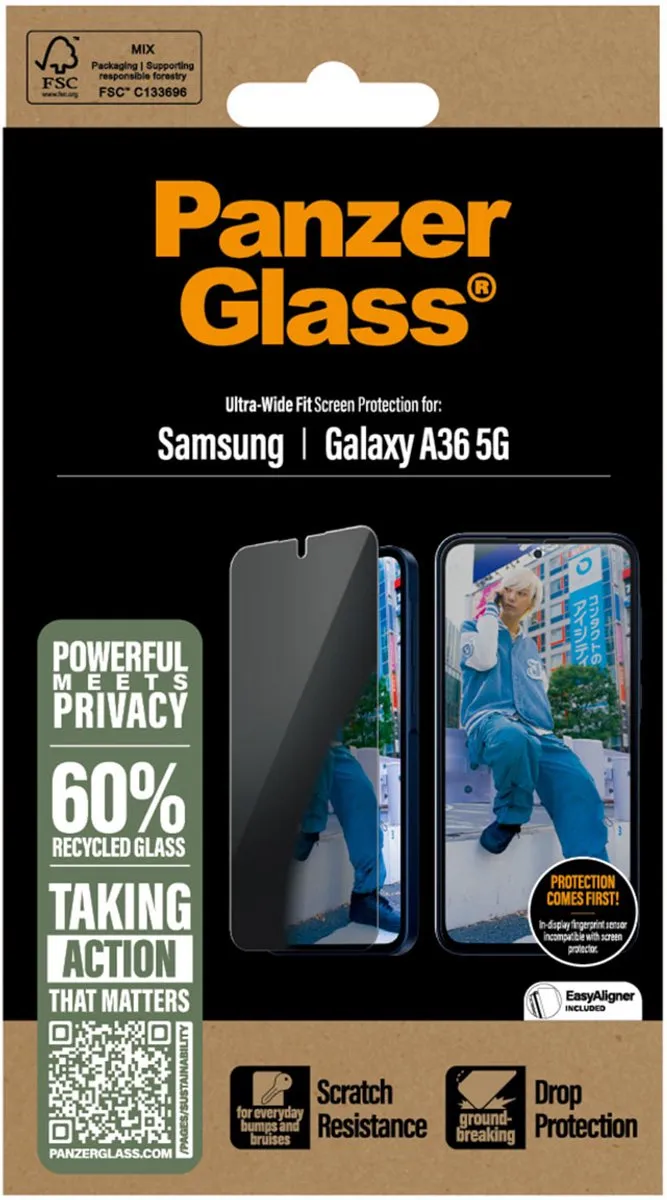 PanzerGlass Ultra-Wide Fit Privacy Screenprotector Samsung Galaxy A36 - Zwart