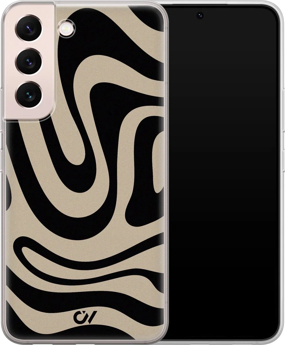 Casevibes Samsung Galaxy S22 Hoesje - Abstract Black Waves - Zwart