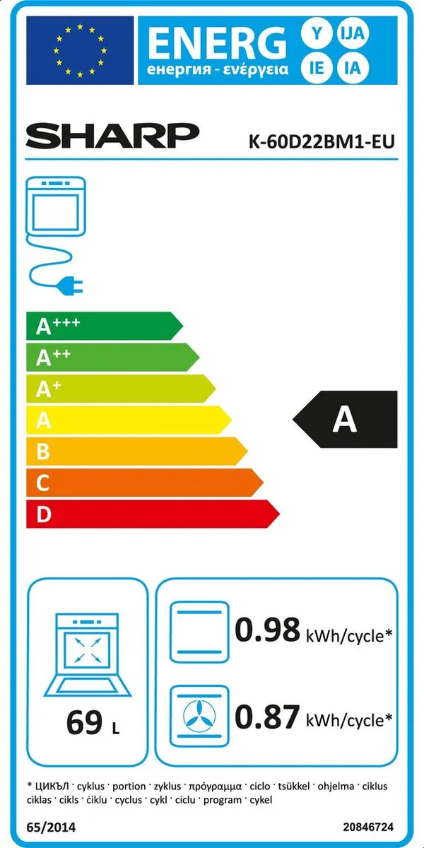 Sharp K60D22BM Inbouwoven - 69L - Zwart