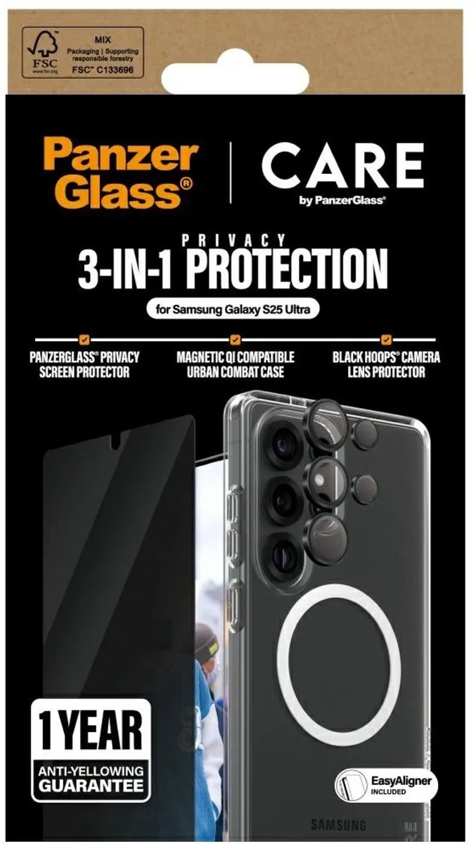 PanzerGlass Beschermhoesje Glazen Lens voor Samsung Galaxy S25 Ultra - 3-in-1 - Zwart