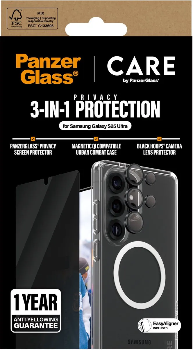 PanzerGlass Beschermhoesje Glazen Lens voor Samsung Galaxy S25 Ultra - 3-in-1 - Zwart