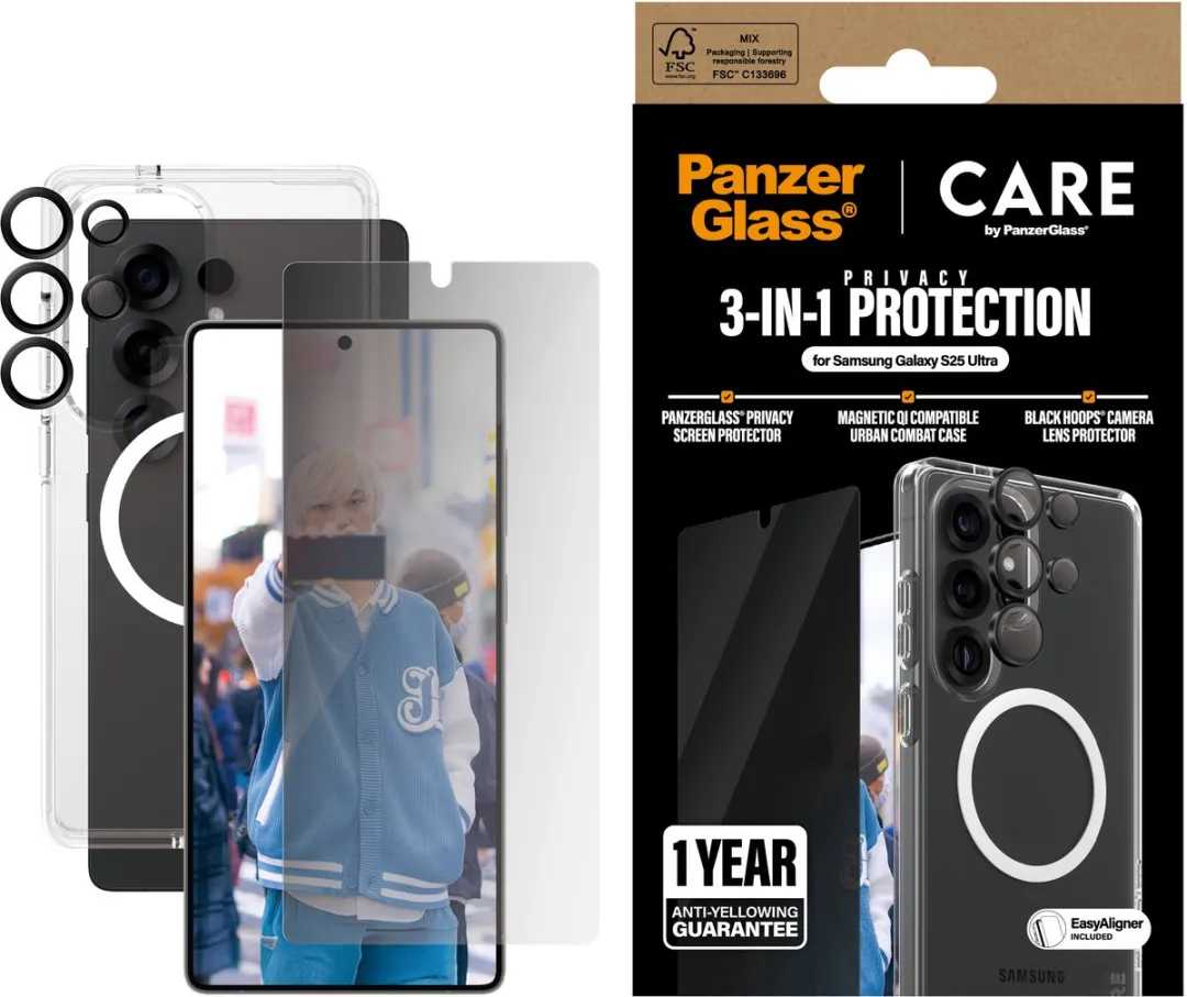 PanzerGlass Beschermhoesje Glazen Lens voor Samsung Galaxy S25 Ultra - 3-in-1 - Zwart