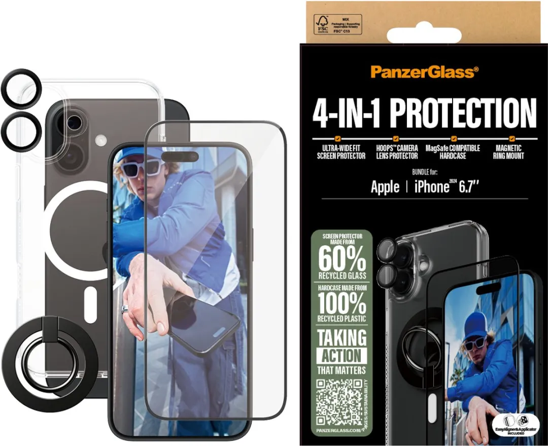 PanzerGlass PG 4-in-1 iPhone 16 Plus Bundle - Scherm- & cameralensbeschermers