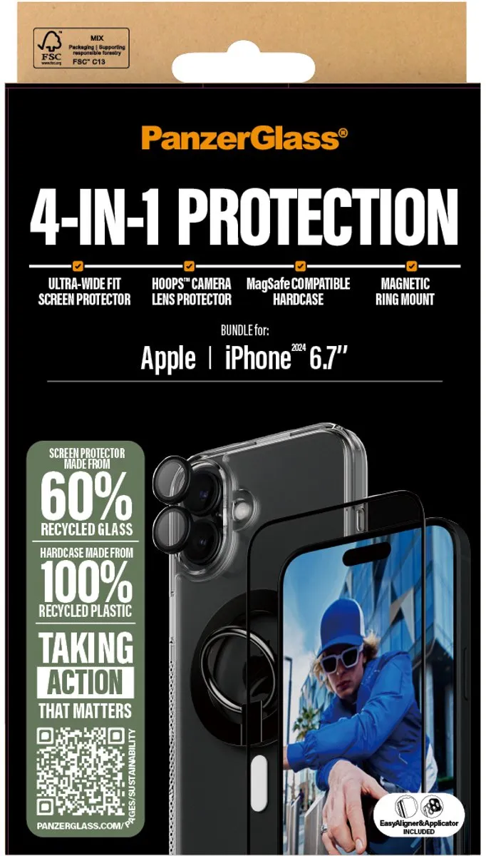 PanzerGlass PG 4-in-1 iPhone 16 Plus Bundle - Scherm- & cameralensbeschermers
