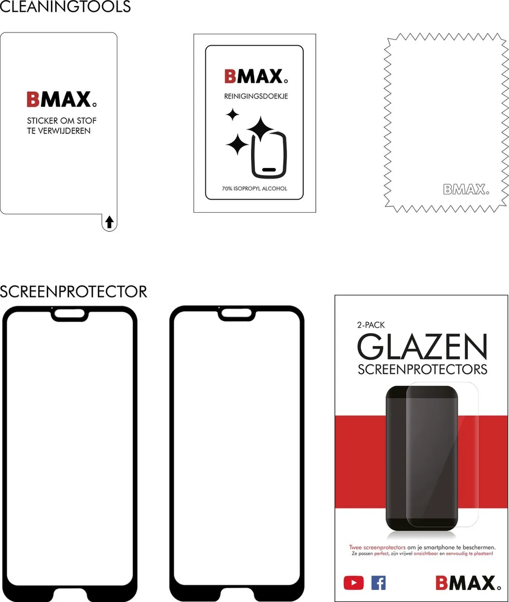 BMAX Honor 10 Glazen Screenprotector 2-pack - Zwart