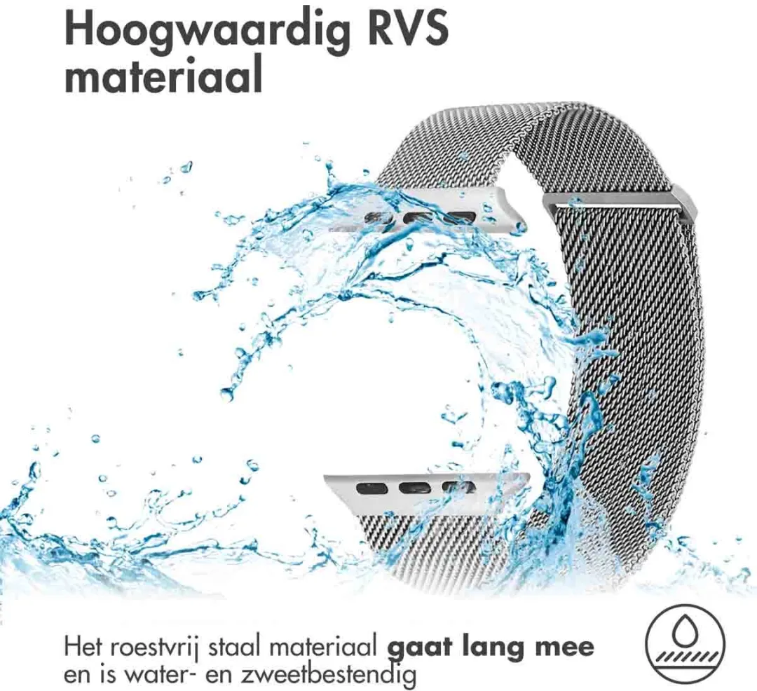 Imoshion Milanees Magnetisch Bandje Apple Watch 44/45/46/49mm - Zilver - afbeelding 6 van 6