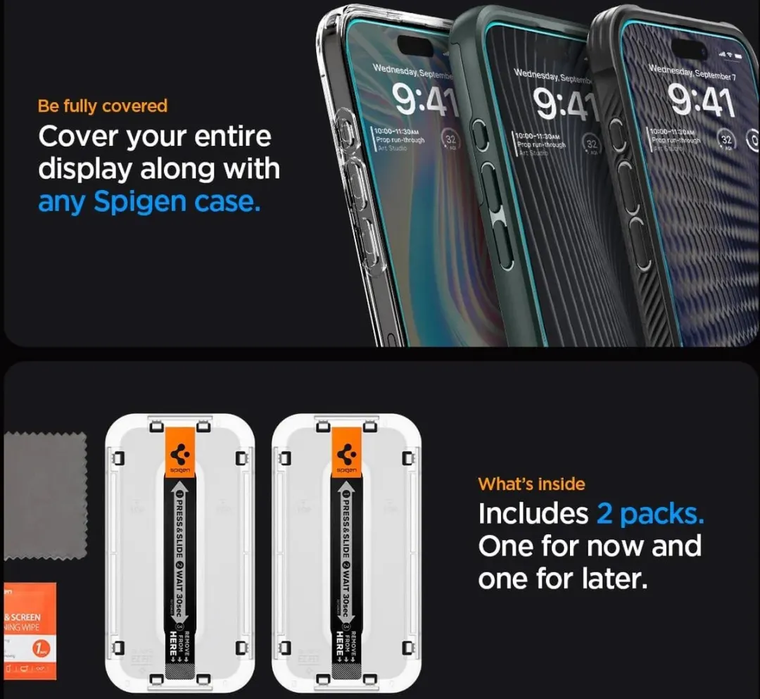 Spigen AGL06892 Glasbeschermer iPhone 15 Pro - 2 Stuks - afbeelding 6 van 6