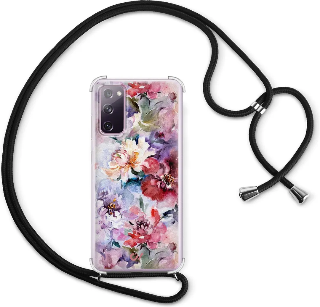 Casevibes S20 FE Telefoonhoesje - Roze Bloemen Acryl - Crossbody