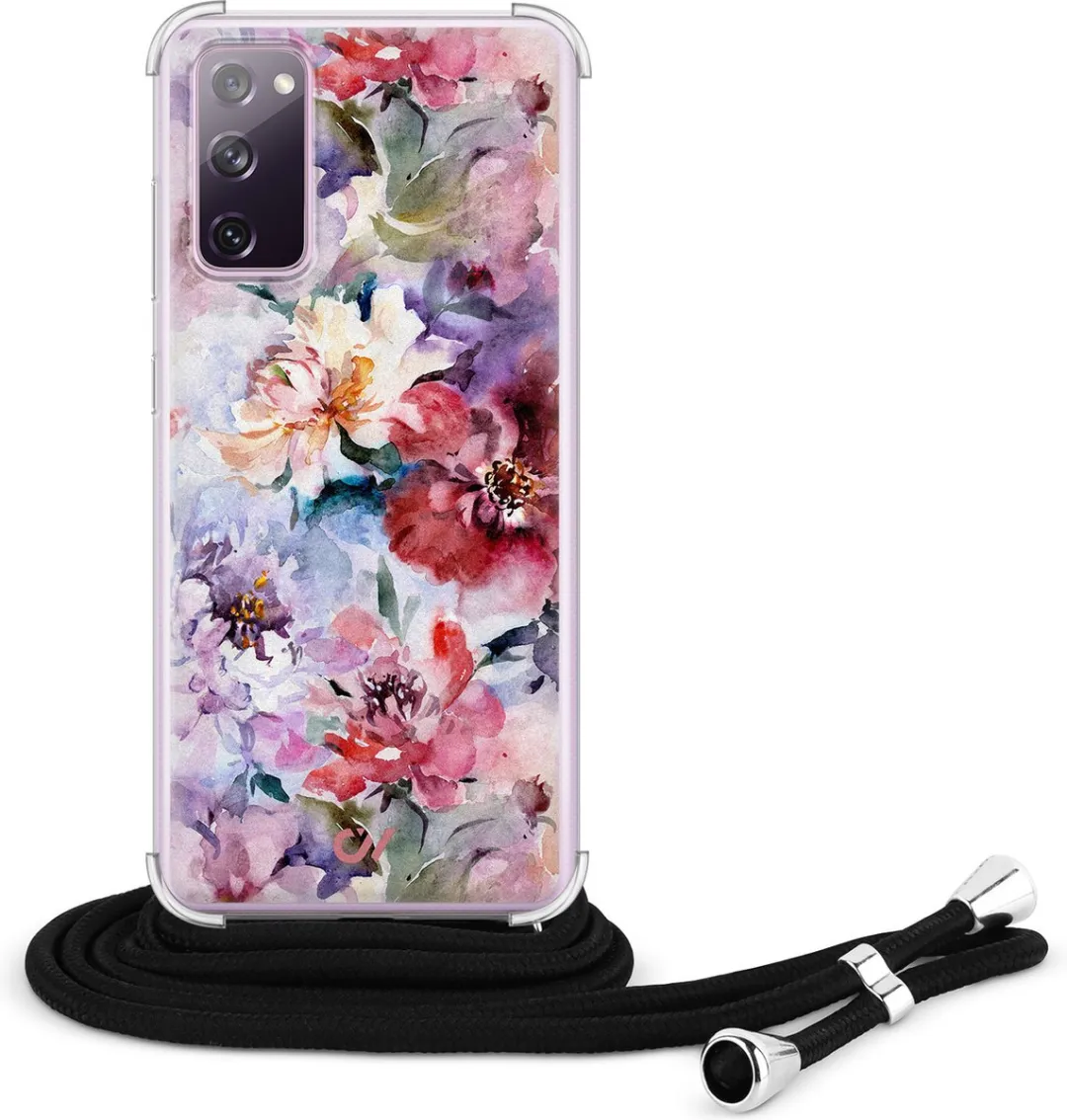 Casevibes S20 FE Telefoonhoesje - Roze Bloemen Acryl - Crossbody