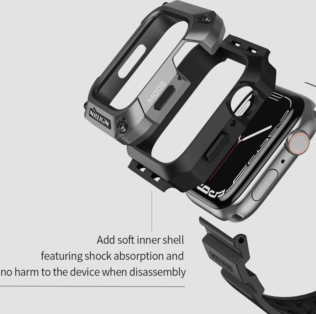 Nillkin DynaGuard Hoesje & Bandje Apple Watch 7/8/9 45mm - Grijs/Zwart