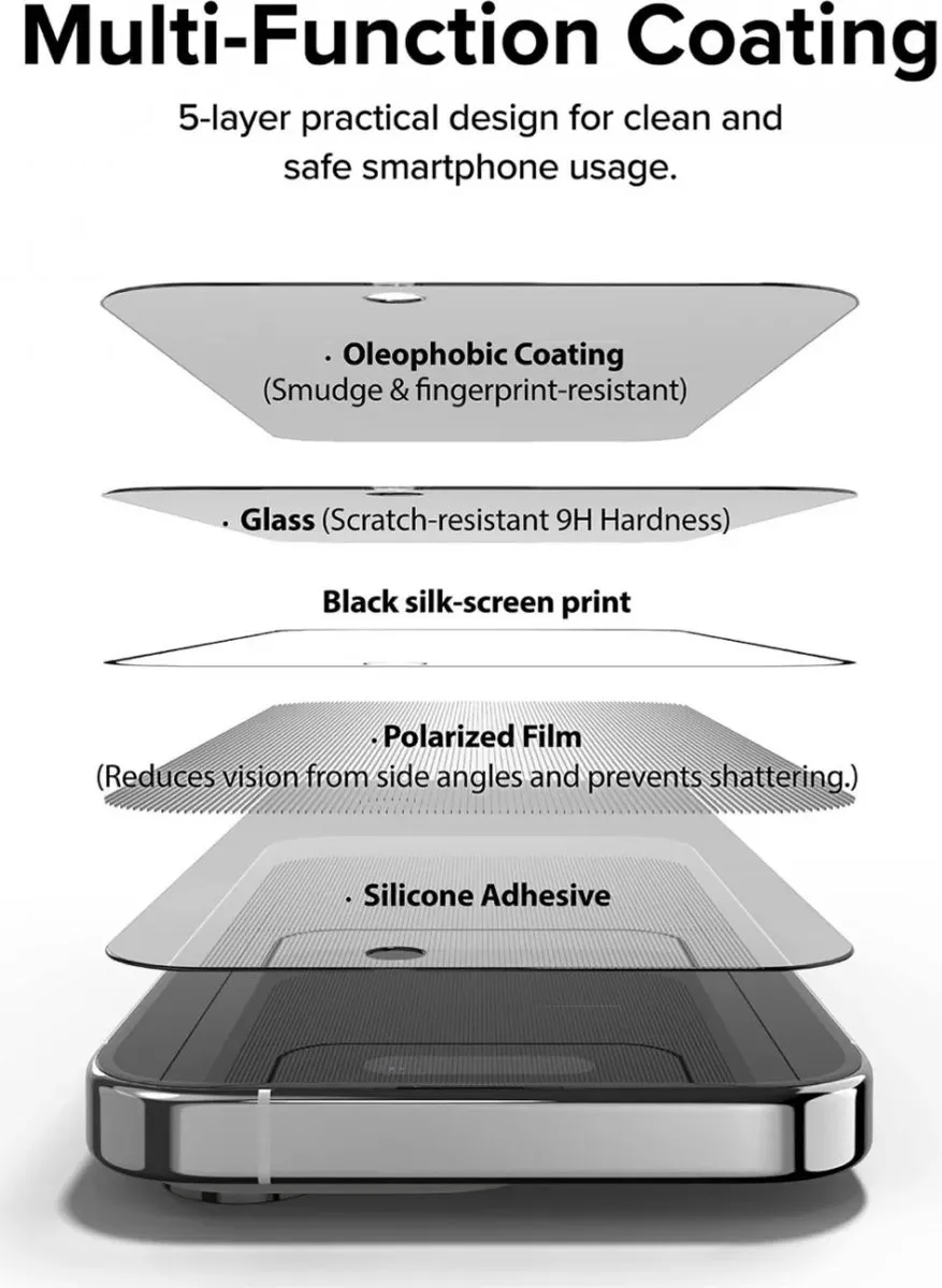 Ringke iPhone 15 Pro Max Privacy Screen Protector 9H - met Installatiejig