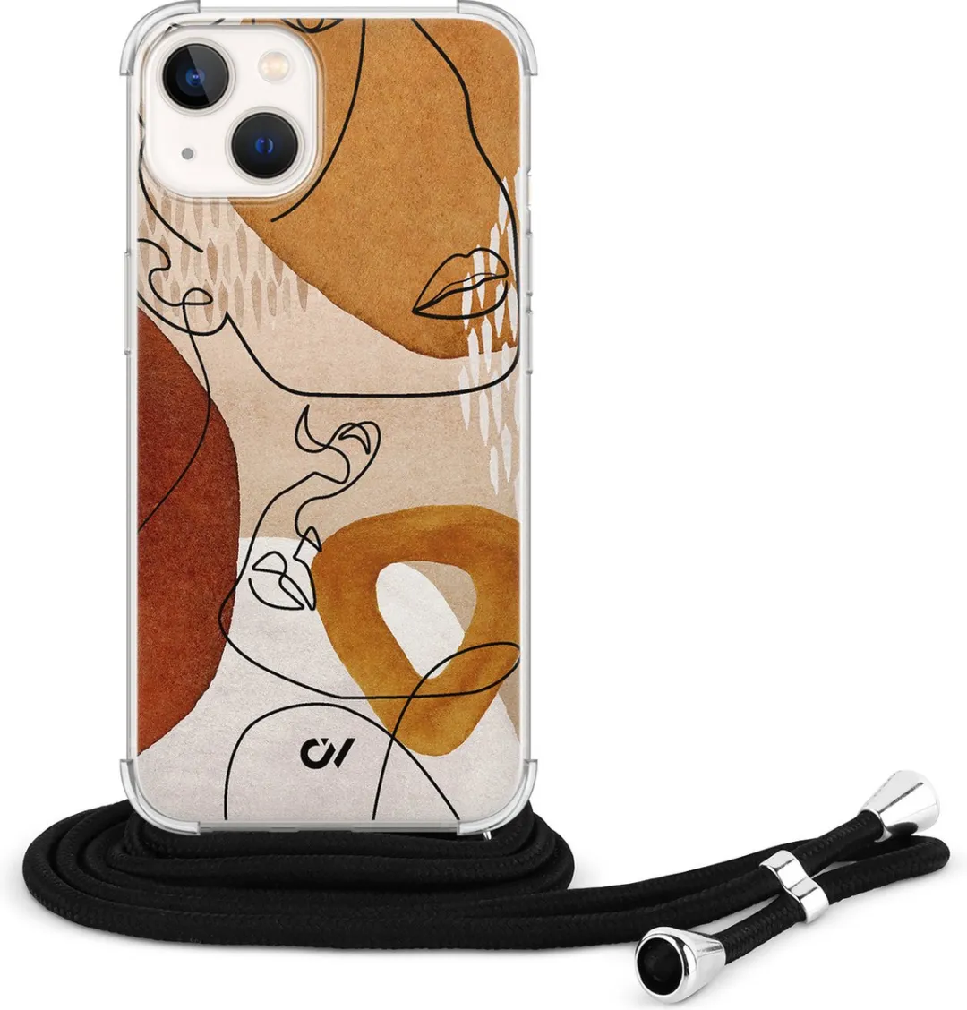 Casevibes Telefoonhoesje iPhone 13 Abstract Shape Faces - Bruin C/13/UV/012