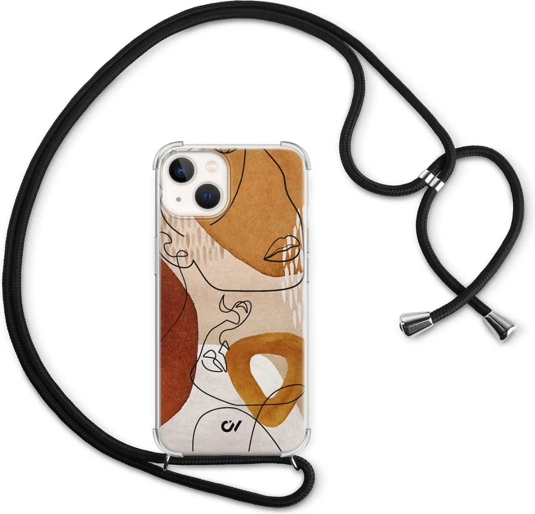 Casevibes Telefoonhoesje iPhone 13 Abstract Shape Faces - Bruin C/13/UV/012