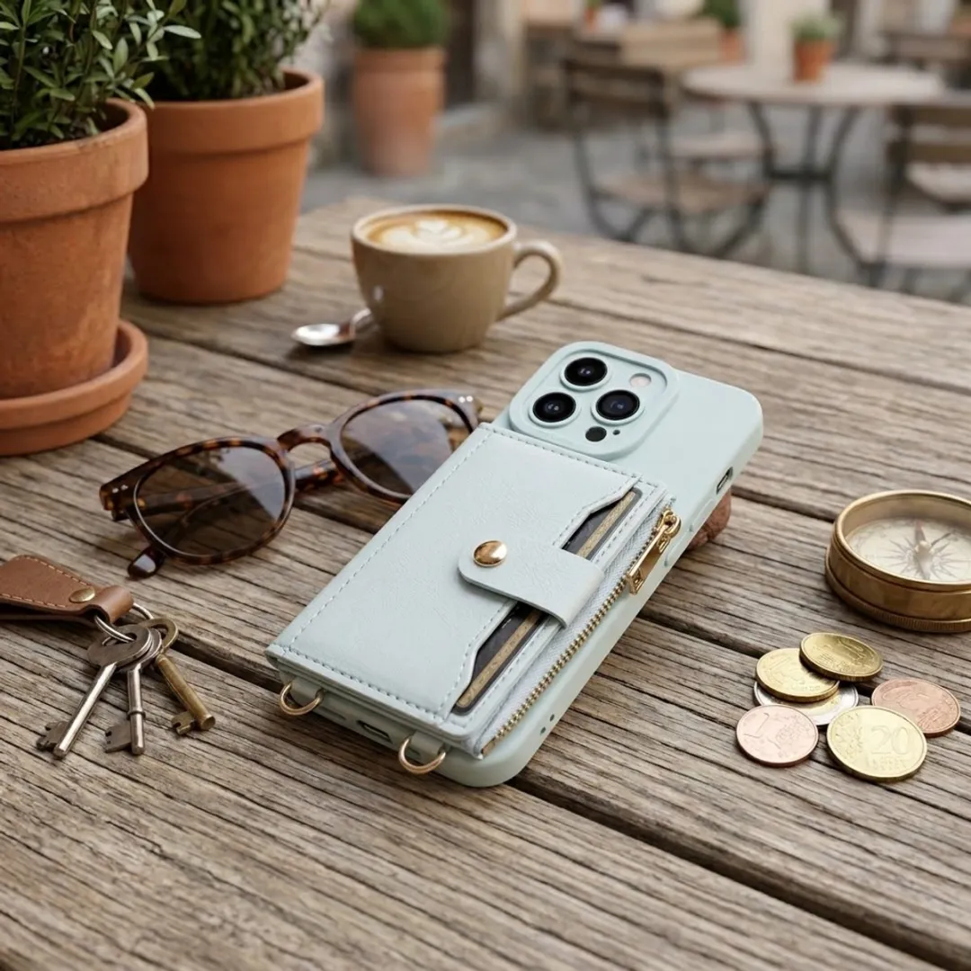 NUVEX iPhone 13 Pro Hoesje Lichtblauw - Portemonnee 4 Pasjes