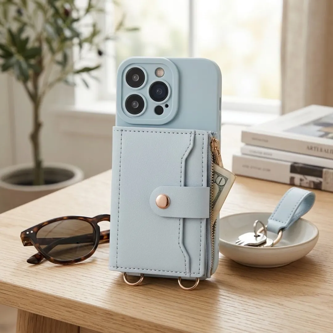 NUVEX iPhone 13 Pro Hoesje Lichtblauw - Portemonnee 4 Pasjes