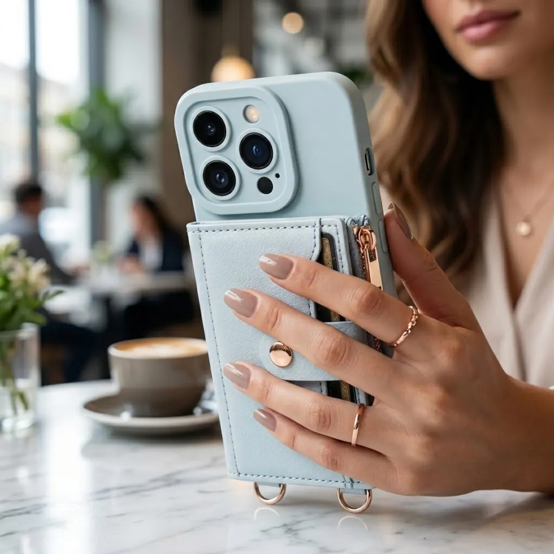 NUVEX iPhone 13 Pro Hoesje Lichtblauw - Portemonnee 4 Pasjes