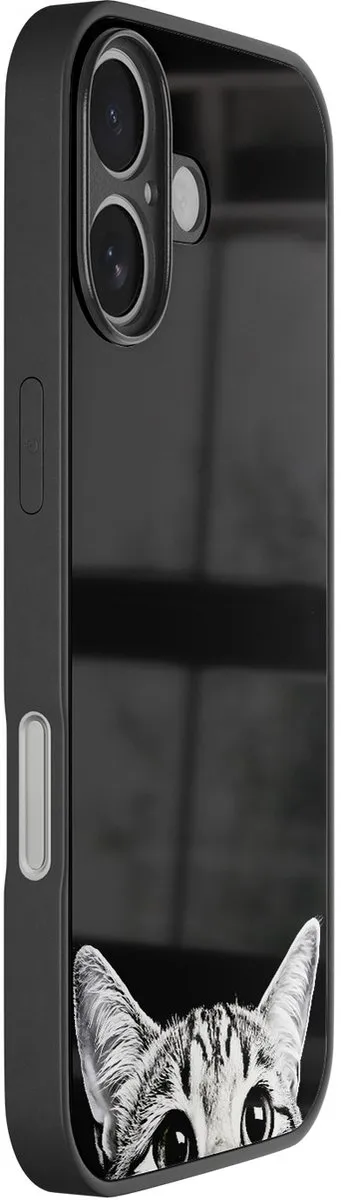 Casevibes iPhone 16 Hoesje - Kat Kiekeboe Print - Zwart