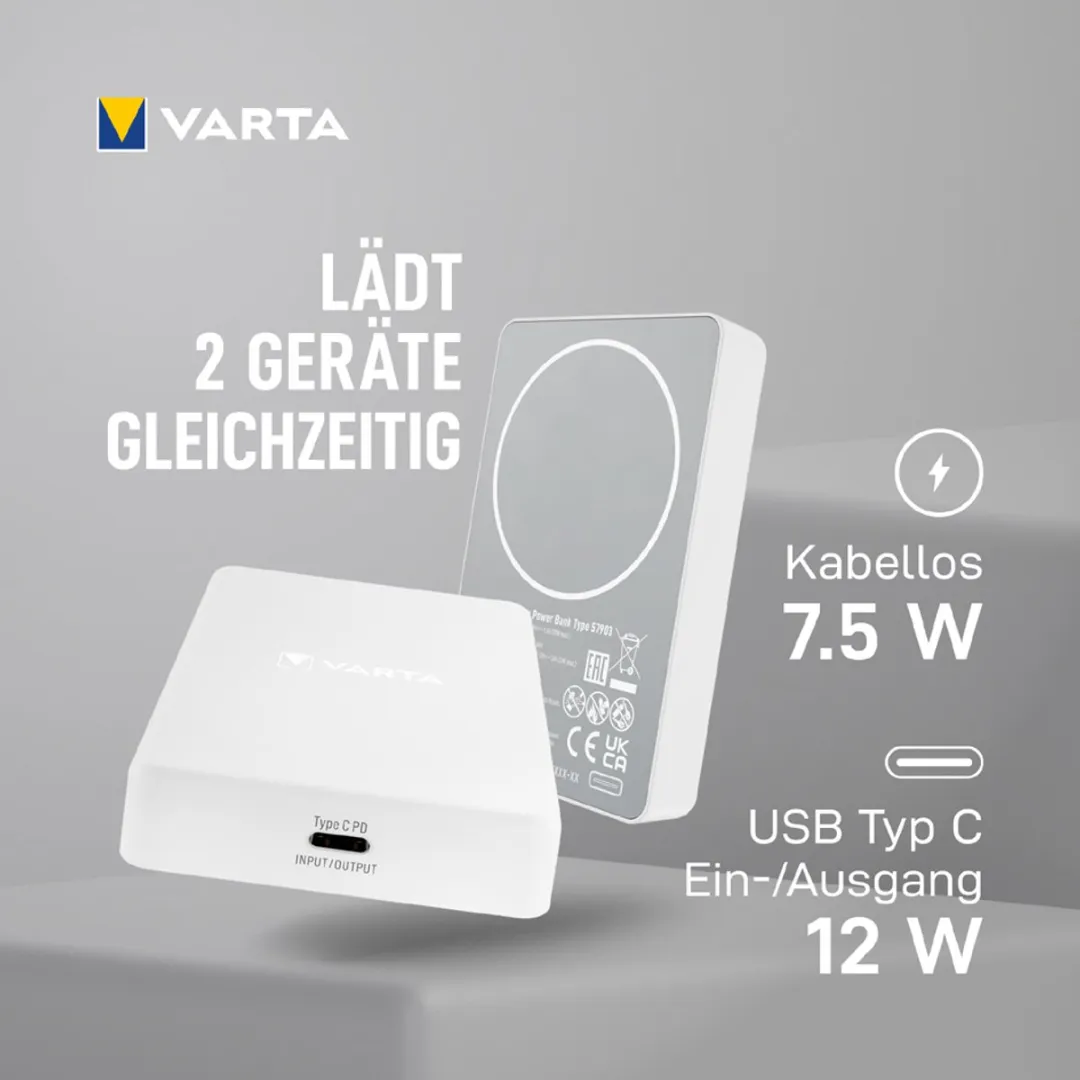 Varta Mag Pro 57903101111 Powerbank 5000mAh - Wit - afbeelding 6 van 6