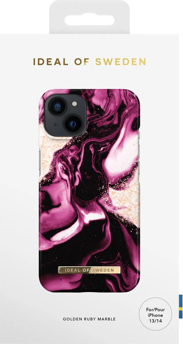 iDeal of Sweden iPhone 14 Backcover Golden Ruby Marble - 7340205165641 - afbeelding 6 van 6