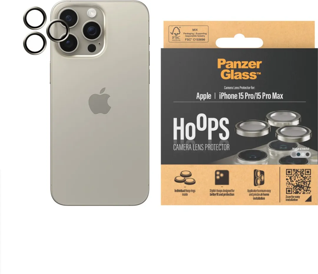PanzerGlass Optical Hoop Rings iPhone 15 Pro/Pro Max - Camera Lens Protector - Metaal Grijs