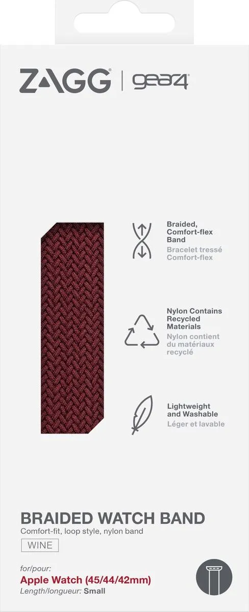 Gear4 Braided Nylon Bandje Apple Watch 42mm - Small - Bordeaux Rood - afbeelding 6 van 6