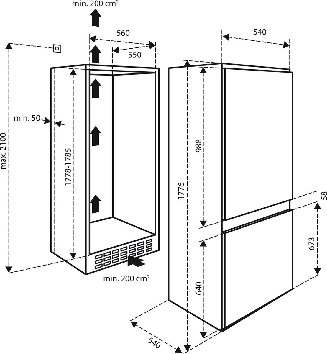 Inventum IKV1782S Inbouw Koel-Vriescombinatie 242L - Wit